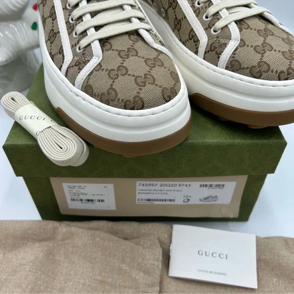 Gucci Brown, Gigi monogram canvas platform sneakers size 10.5 made in Italy - Picture 4 of 10